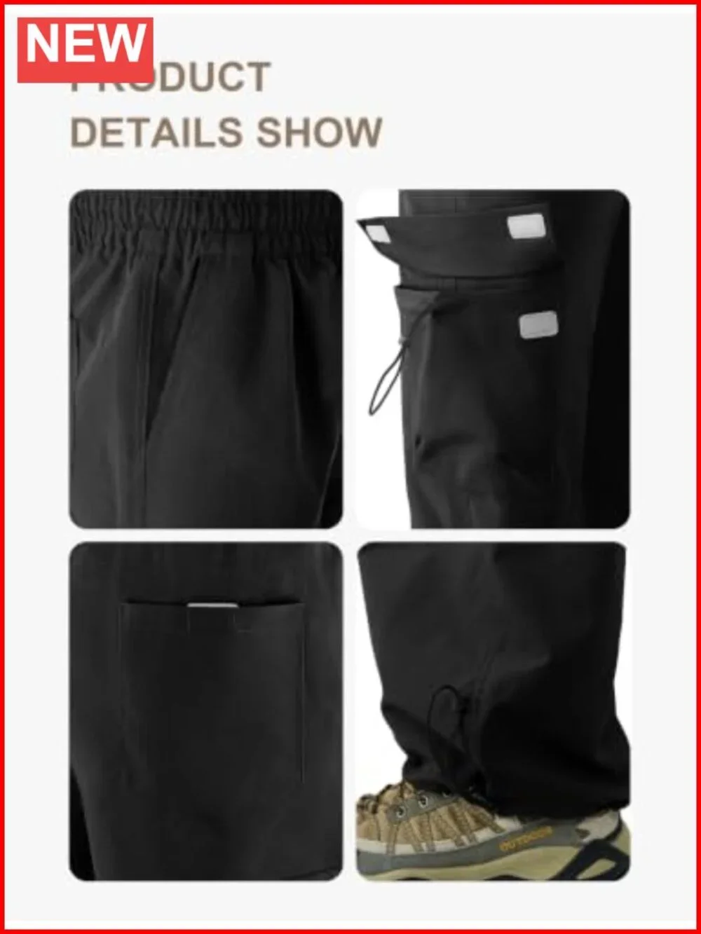 Men's Baggy Cargo Pants Waterproof Relaxed Fit Parachute Pants Hiking Casual
